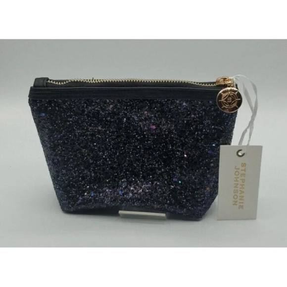 Stephanie Johnson Hollywood Black Laura Small Trapezoid Bag Make Up Bag NWT - Picture 3 of 7